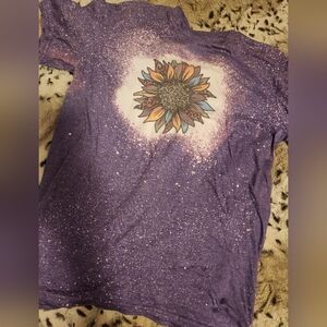 Purple Bleached T-Shirt with Sunflower Design